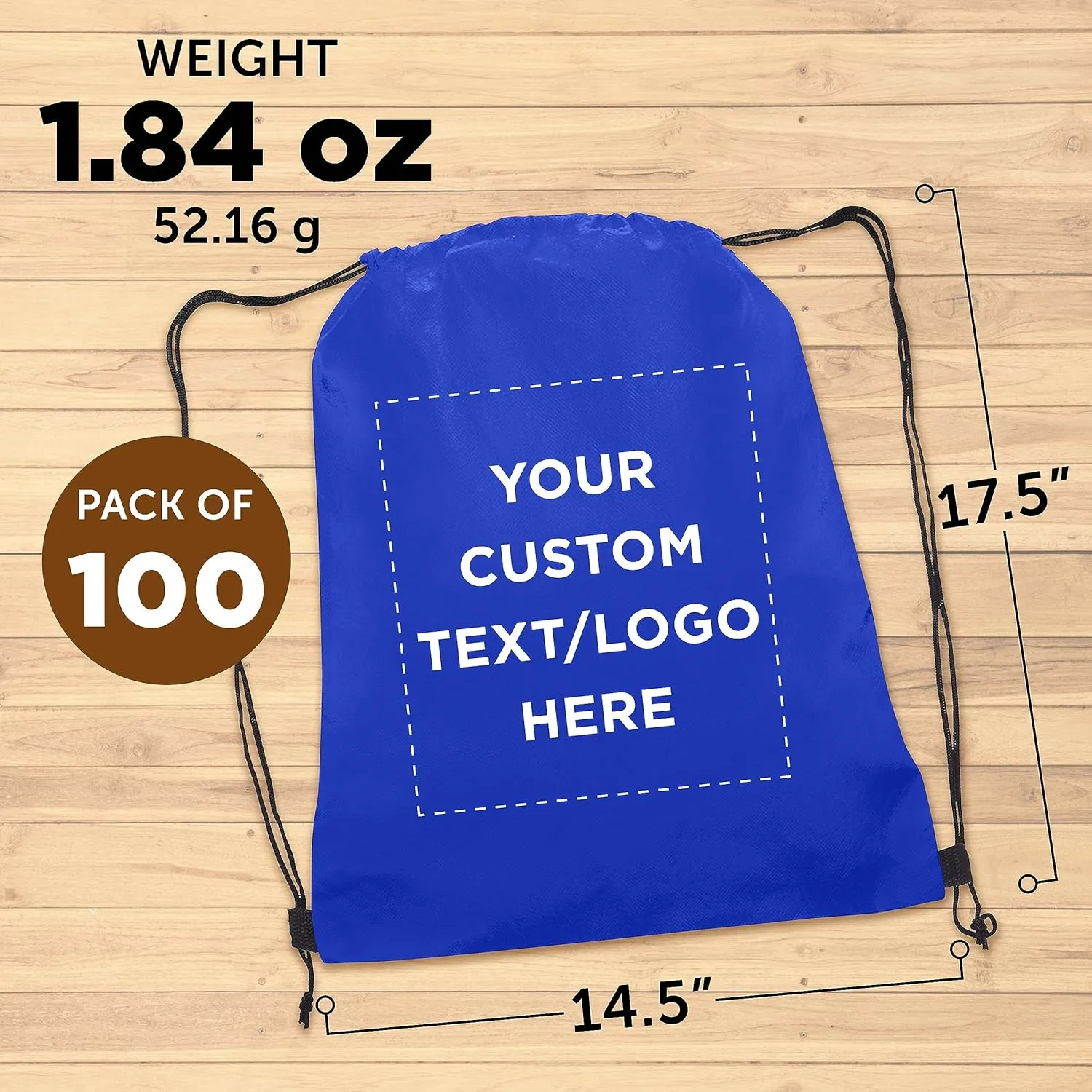 DISCOUNT PROMOS Custom Non-Woven Drawstring Backpacks Set of 100, Personalized Bulk Pack - Bring Everywhere You Go, Great for Travelling, Gym and for Everyday Use - Blue