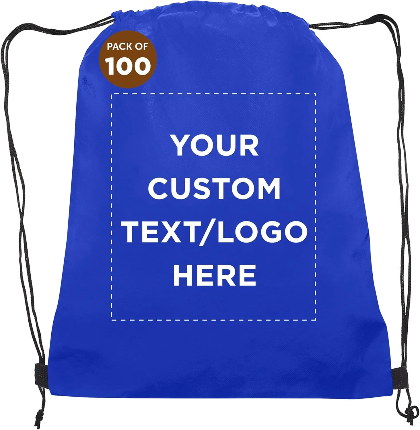 DISCOUNT PROMOS Custom Non-Woven Drawstring Backpacks Set of 100, Personalized Bulk Pack - Bring Everywhere You Go, Great for Travelling, Gym and for Everyday Use - Blue