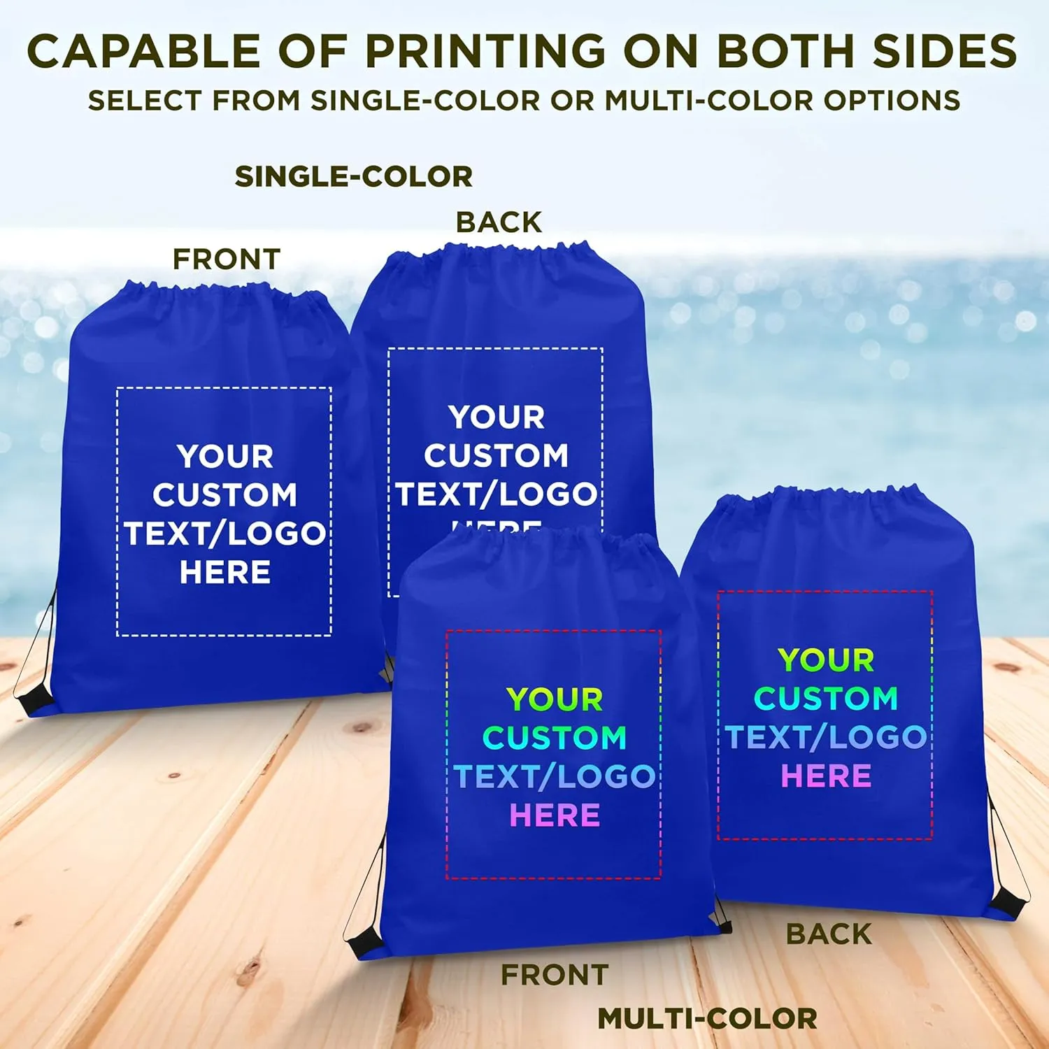 DISCOUNT PROMOS Custom Non-Woven Drawstring Backpacks Set of 100, Personalized Bulk Pack - Bring Everywhere You Go, Great for Travelling, Gym and for Everyday Use - Blue