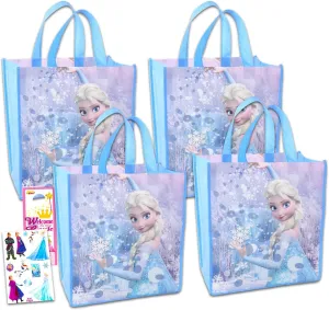 Disney Frozen 4 Reusable Tote Bags Bundle ~ 5 Pack of Frozen Bags with Stickers for Gifts, Groceries and More (Frozen 2 Merchandise)