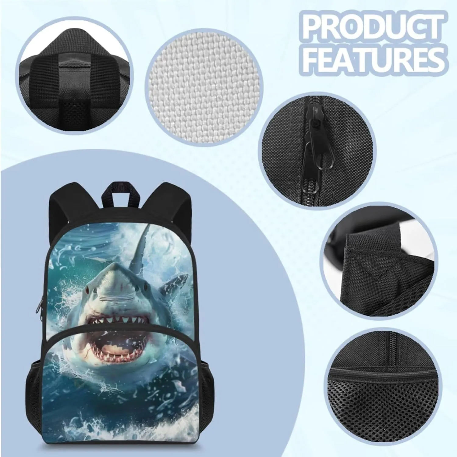 doginthehole 3D Shark Backpack for Boys Cool Bookbag and Lunch Box Set for Boys 4-in-1 Lightweight Boys School Bags 9-10 Years for Preschool Elementary School Kids Casual Travel Book Bags