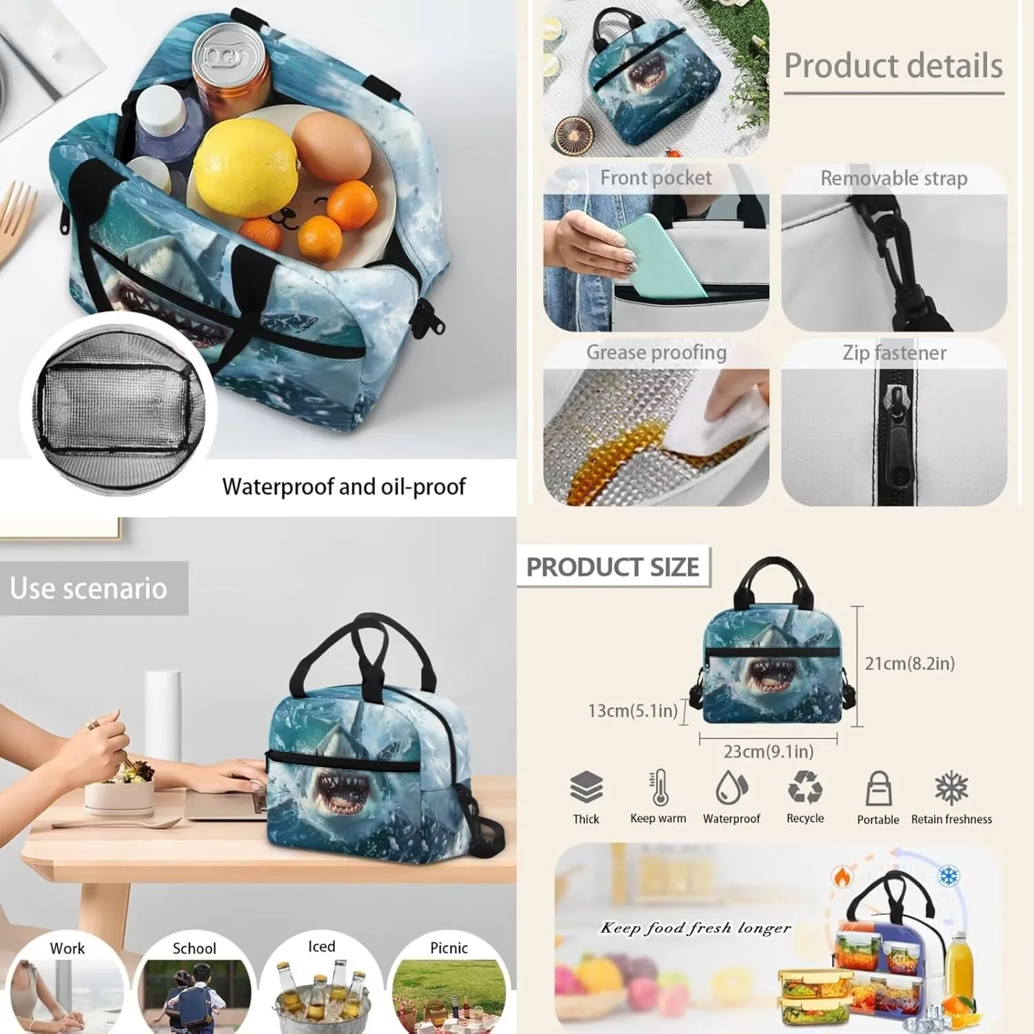 doginthehole 3D Shark Backpack for Boys Cool Bookbag and Lunch Box Set for Boys 4-in-1 Lightweight Boys School Bags 9-10 Years for Preschool Elementary School Kids Casual Travel Book Bags