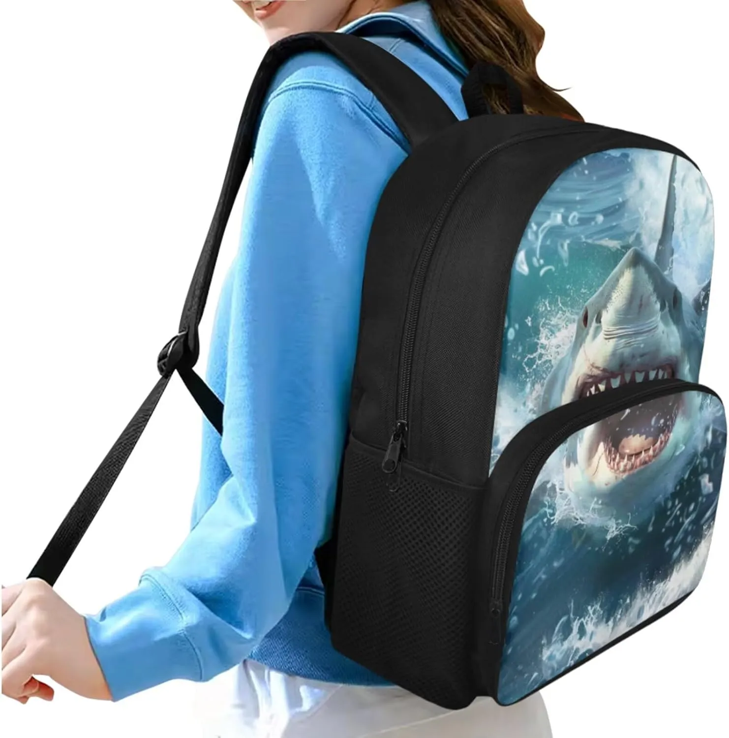 doginthehole 3D Shark Backpack for Boys Cool Bookbag and Lunch Box Set for Boys 4-in-1 Lightweight Boys School Bags 9-10 Years for Preschool Elementary School Kids Casual Travel Book Bags