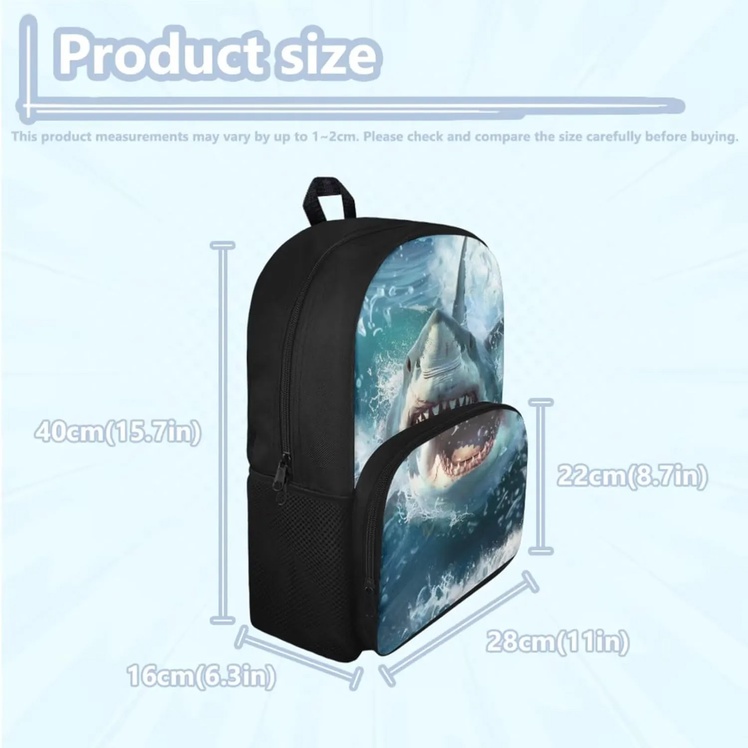 doginthehole 3D Shark Backpack for Boys Cool Bookbag and Lunch Box Set for Boys 4-in-1 Lightweight Boys School Bags 9-10 Years for Preschool Elementary School Kids Casual Travel Book Bags