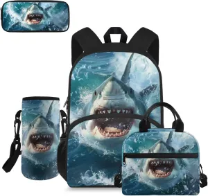 doginthehole 3D Shark Backpack for Boys Cool Bookbag and Lunch Box Set for Boys 4-in-1 Lightweight Boys School Bags 9-10 Years for Preschool Elementary School Kids Casual Travel Book Bags