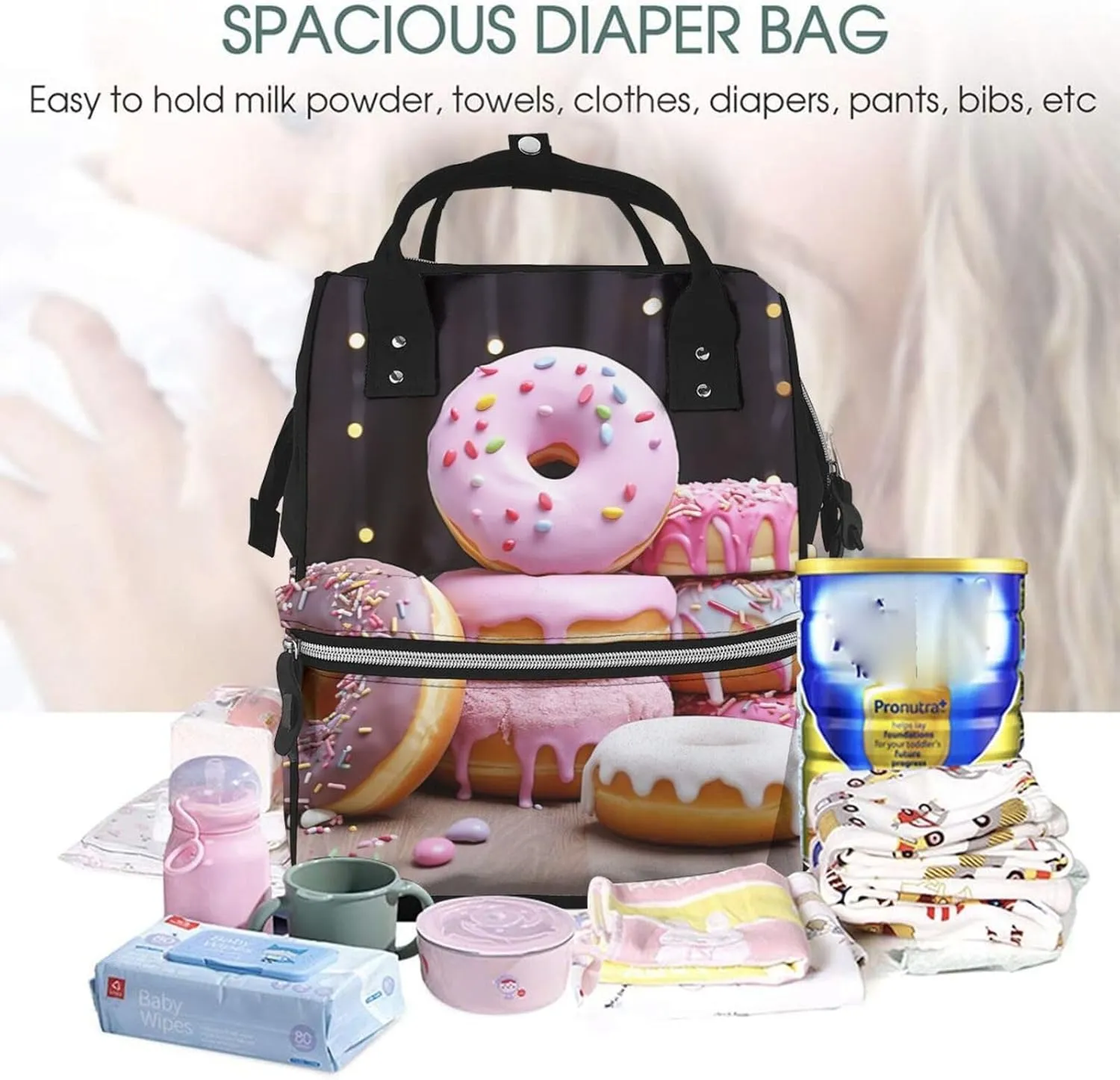 Donut Cake Diaper Bag Backpack for Women Waterproof Mummy Backpack Large Nappy Bag Nursing Bag