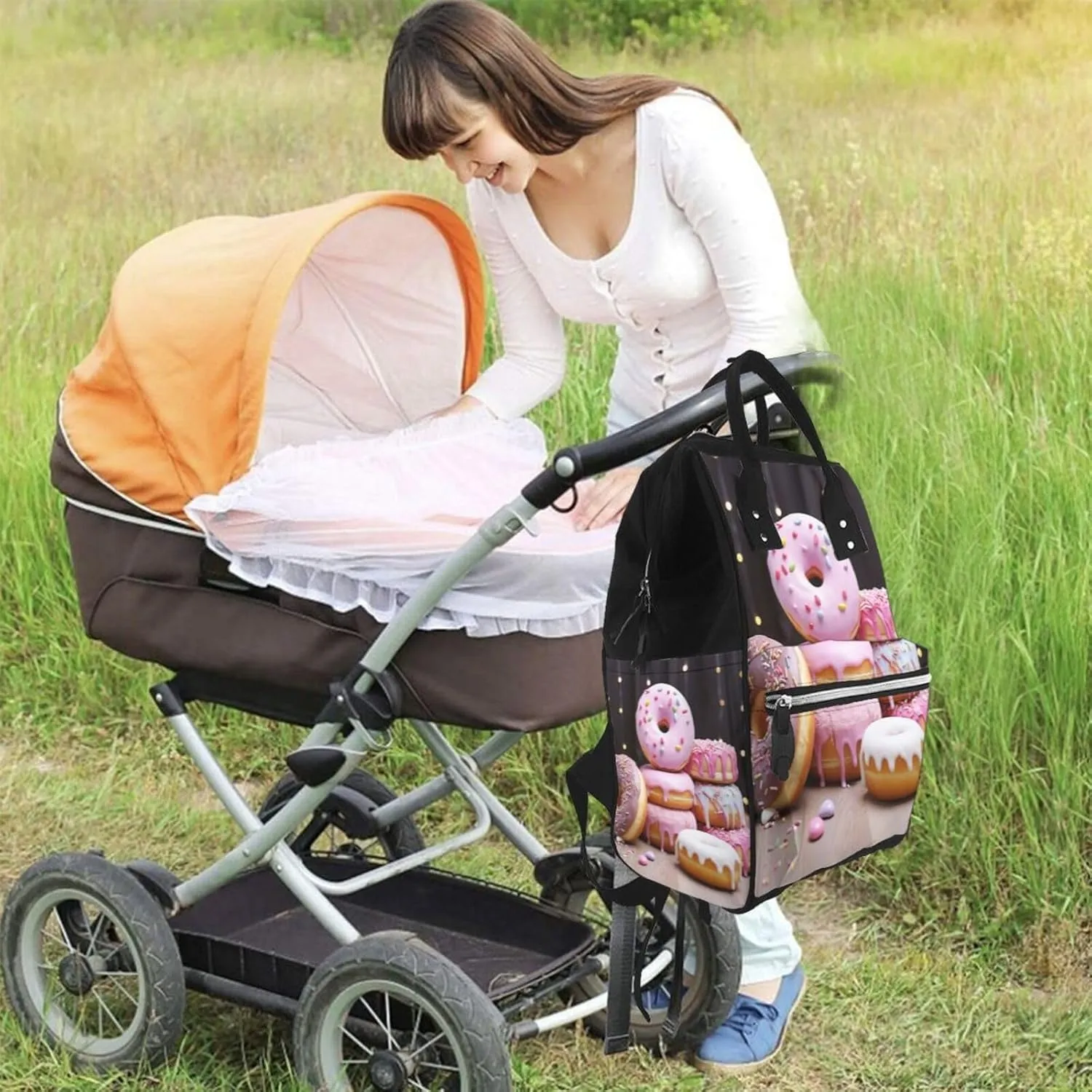 Donut Cake Diaper Bag Backpack for Women Waterproof Mummy Backpack Large Nappy Bag Nursing Bag
