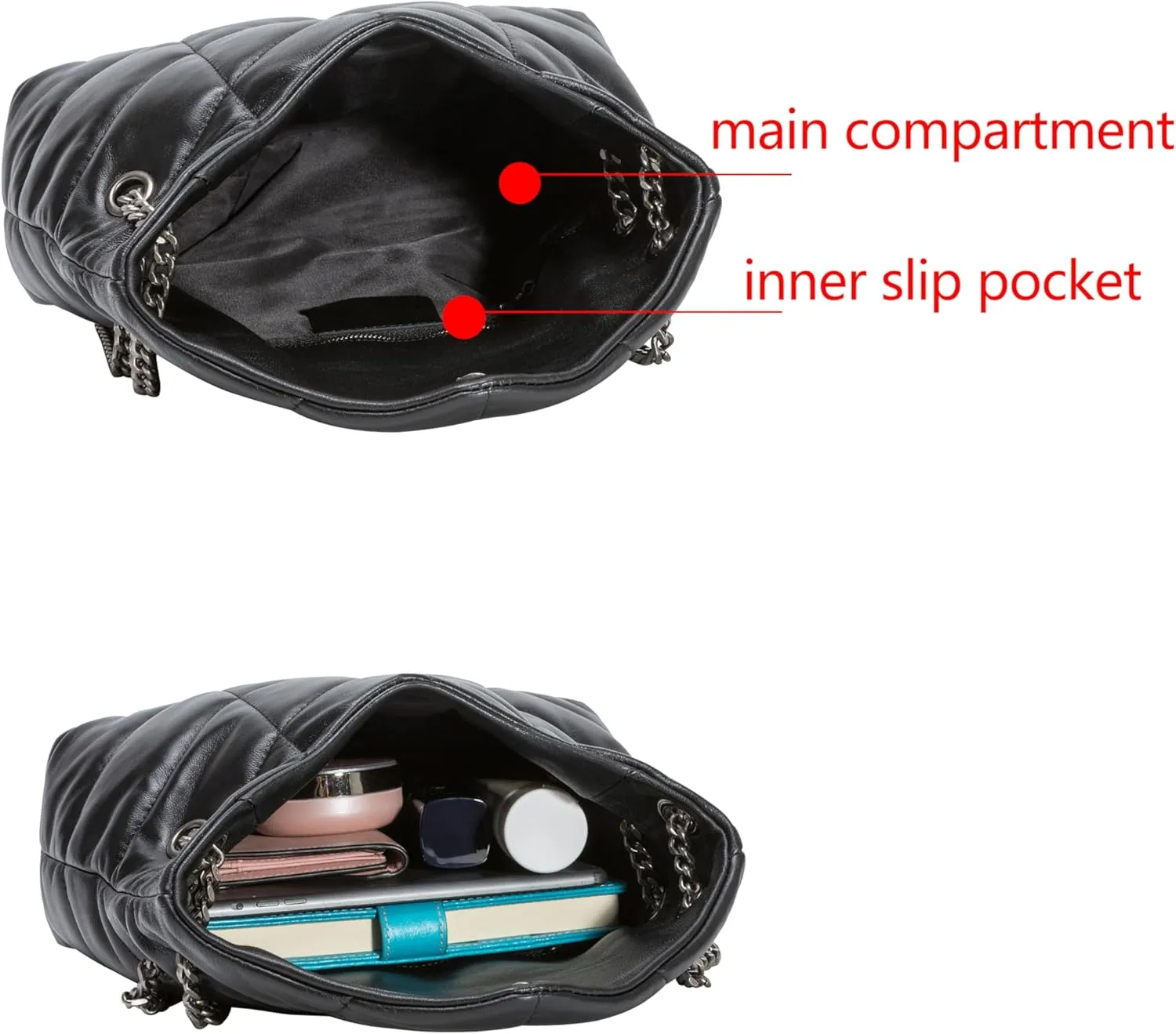DORIS&JACKY Designer Leather Shoulder Purse For Women Lambskin Quilted Tote Bag With Convertible Chain Strap