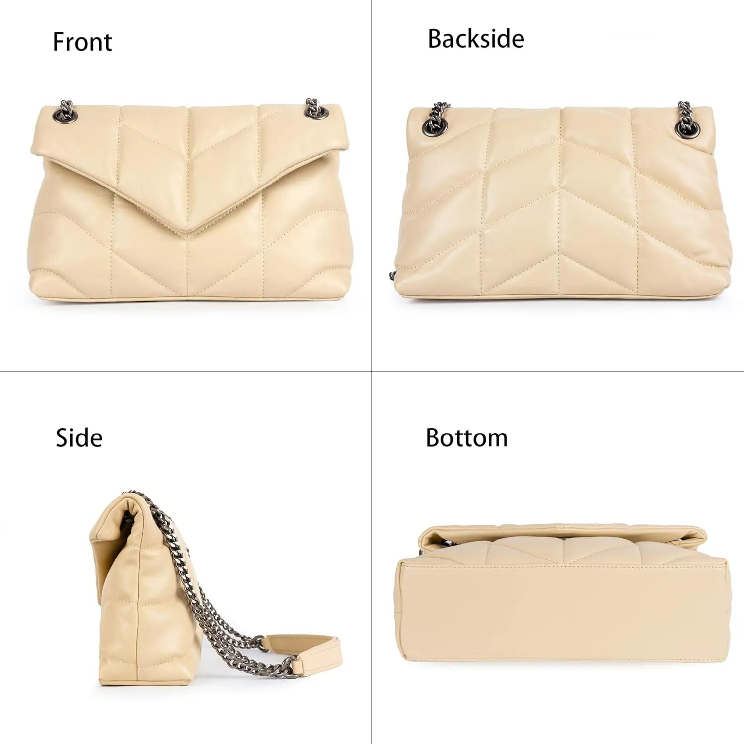 DORIS&JACKY Designer Leather Shoulder Purse For Women Lambskin Quilted Tote Bag With Convertible Chain Strap