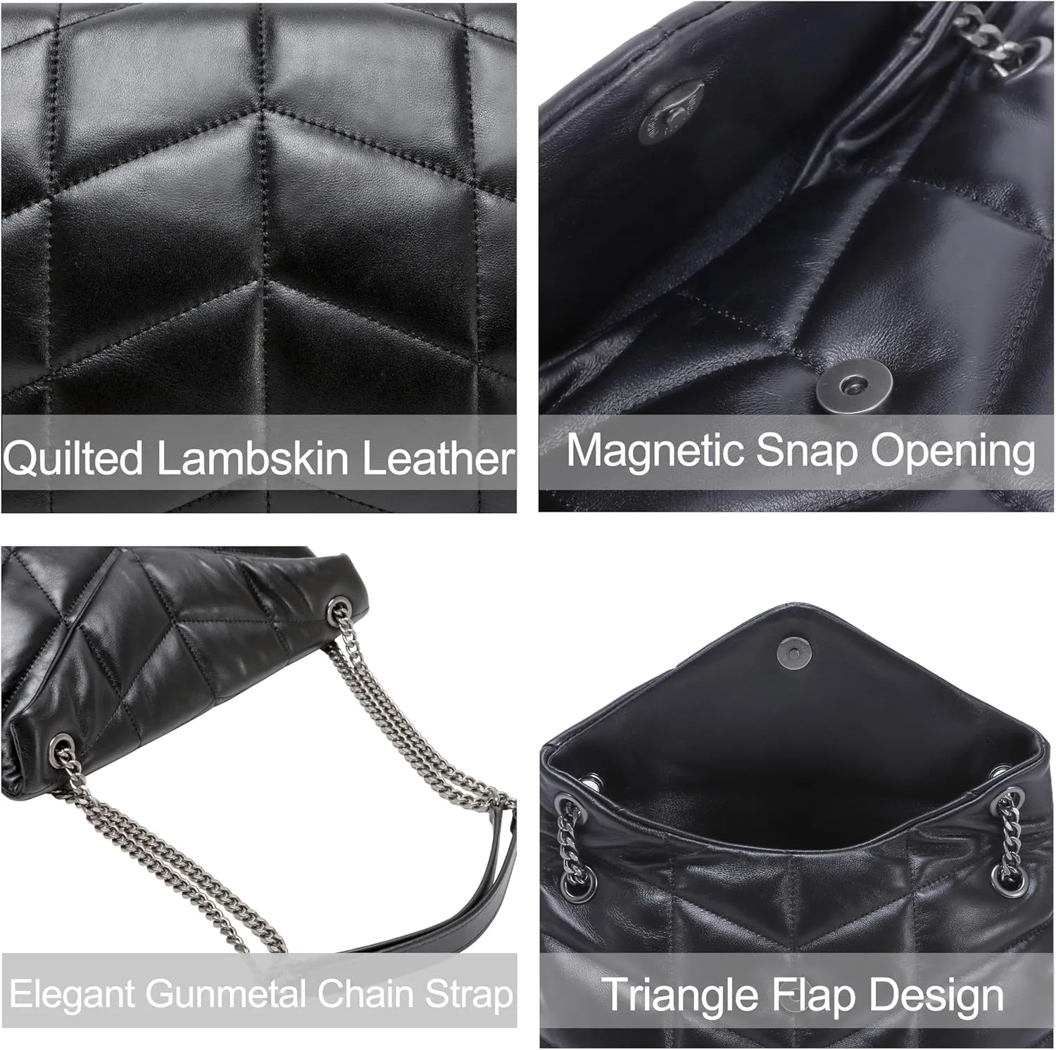 DORIS&JACKY Designer Leather Shoulder Purse For Women Lambskin Quilted Tote Bag With Convertible Chain Strap