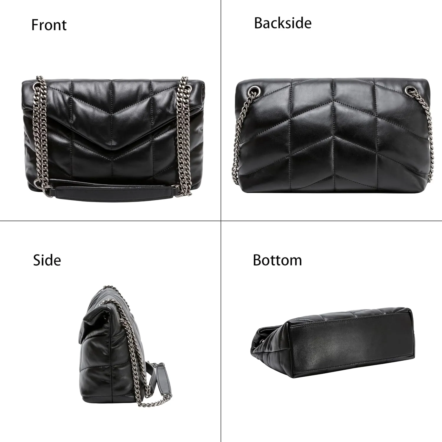 DORIS&JACKY Designer Leather Shoulder Purse For Women Lambskin Quilted Tote Bag With Convertible Chain Strap