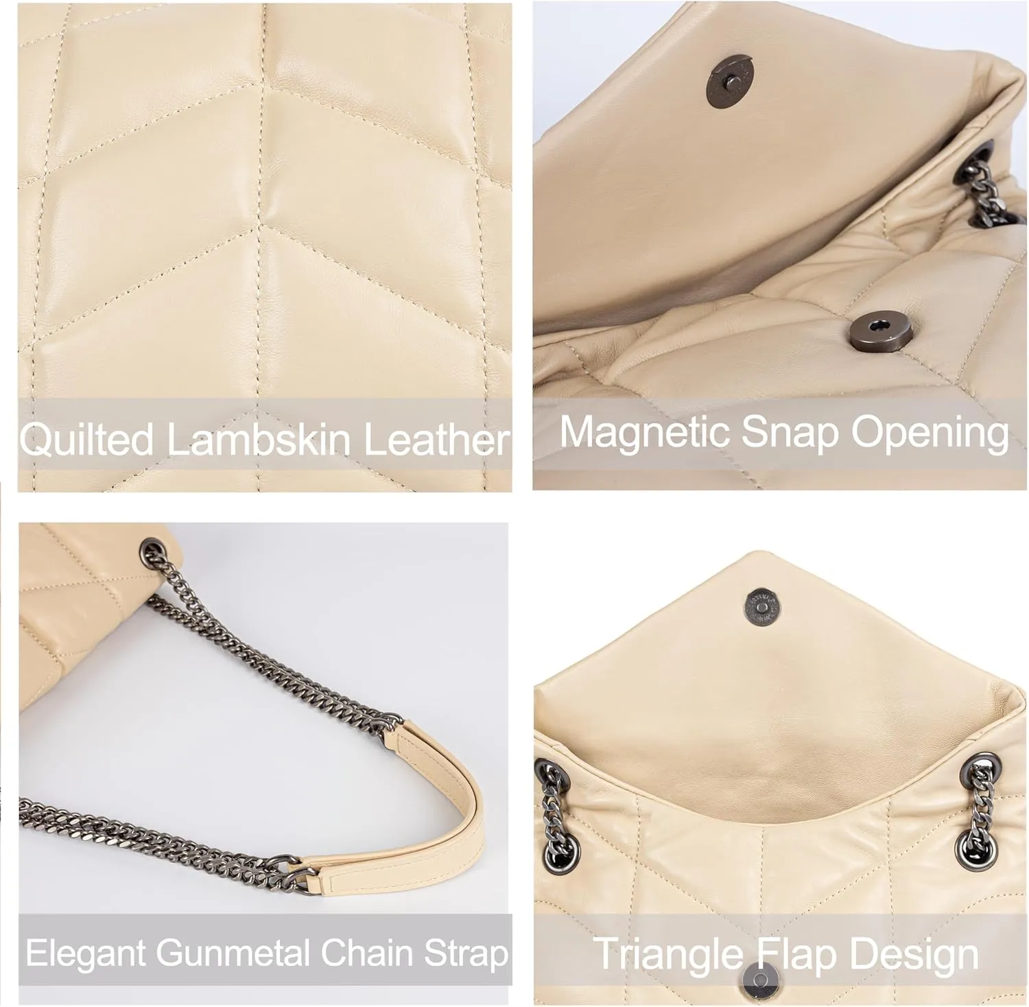 DORIS&JACKY Designer Leather Shoulder Purse For Women Lambskin Quilted Tote Bag With Convertible Chain Strap