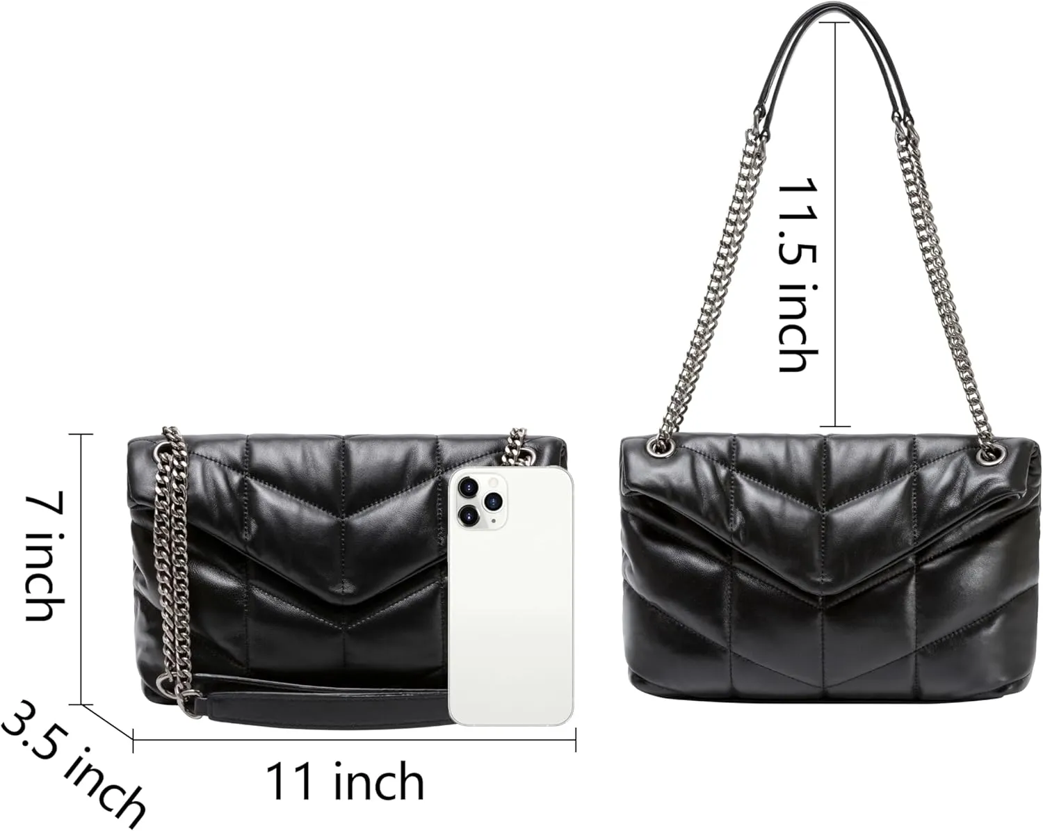 DORIS&JACKY Designer Leather Shoulder Purse For Women Lambskin Quilted Tote Bag With Convertible Chain Strap