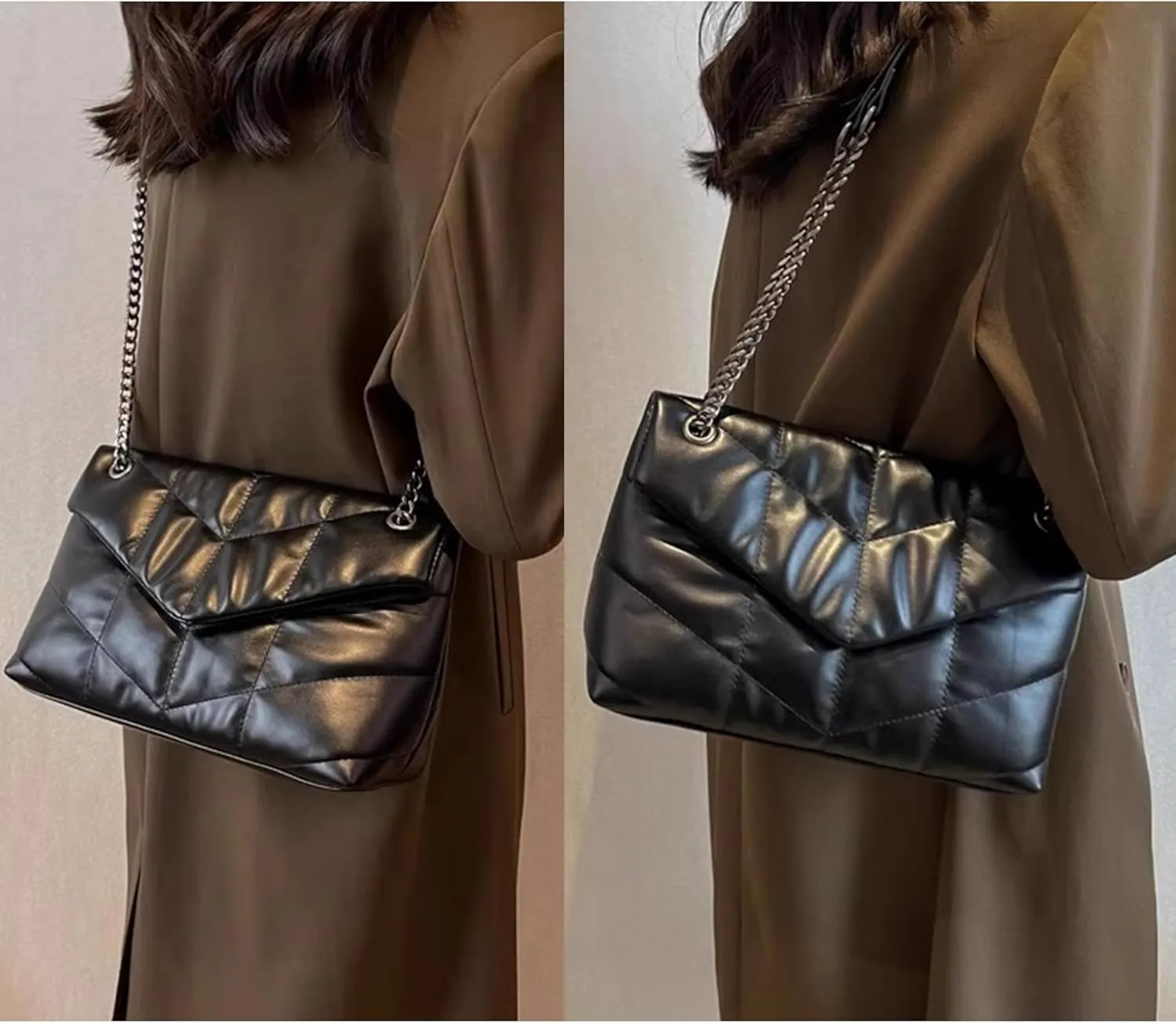DORIS&JACKY Designer Leather Shoulder Purse For Women Lambskin Quilted Tote Bag With Convertible Chain Strap