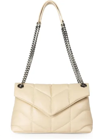 DORIS&JACKY Designer Leather Shoulder Purse For Women Lambskin Quilted Tote Bag With Convertible Chain Strap