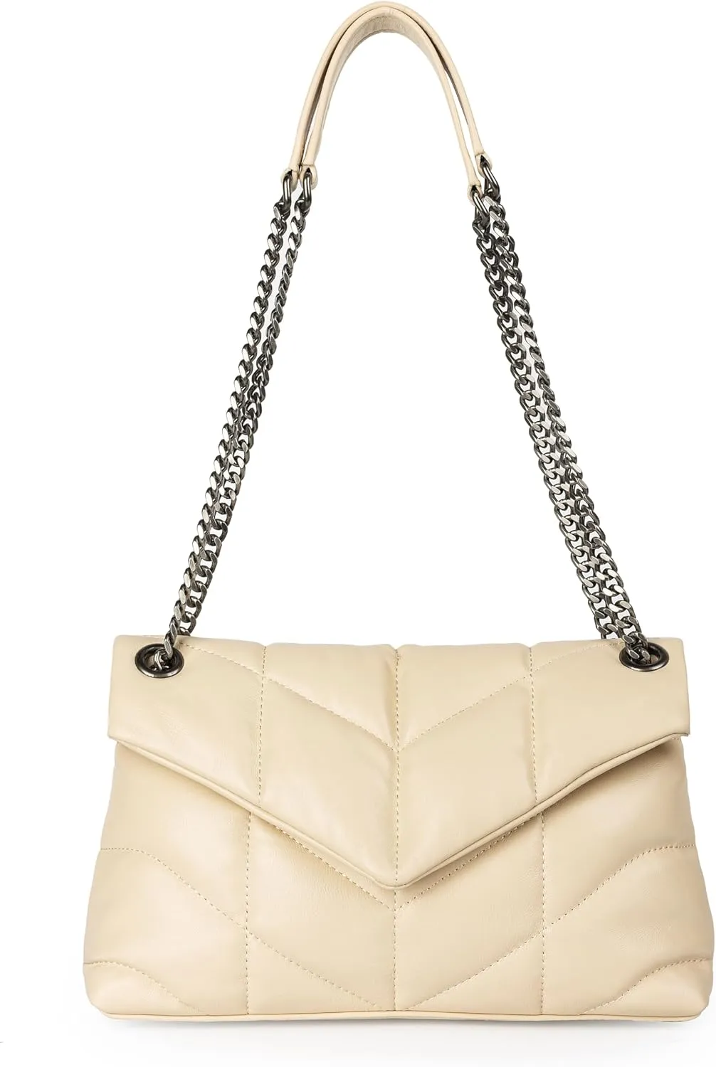 DORIS&JACKY Designer Leather Shoulder Purse For Women Lambskin Quilted Tote Bag With Convertible Chain Strap