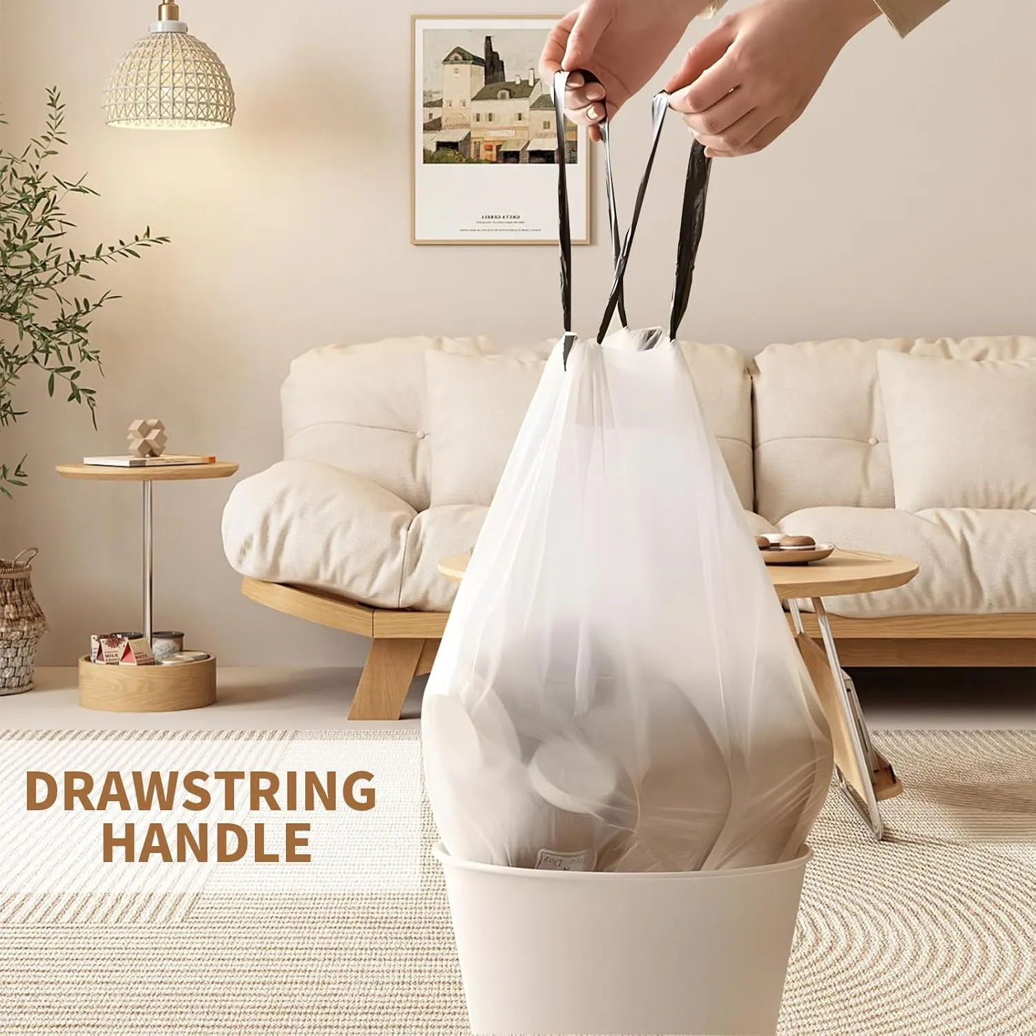 Drawstring 4 Gallon Trash Bags, Individual Unscented Small Garbage Bags, Thickened Separated Trash Can Liners for Bathroom Restroom Office Kitchen, 200 Count (White)