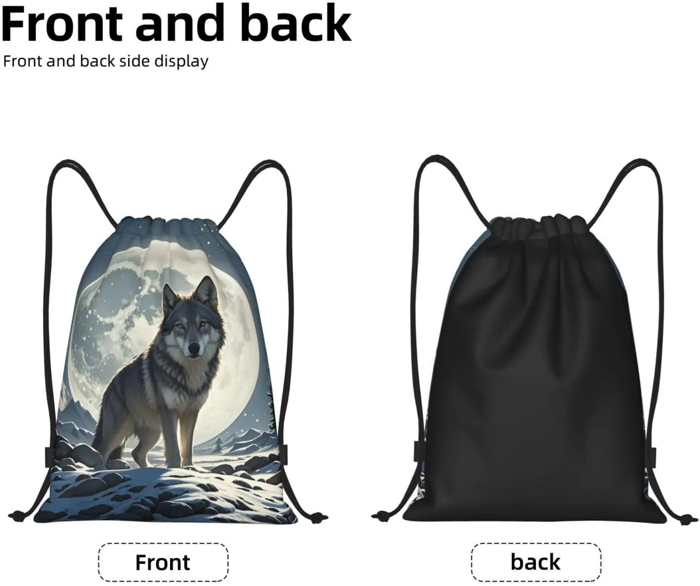 Drawstring Backpack Foldable String Bag wolf under moon Resistant Sackpack Sports Gym Bag for Shopping Yoga