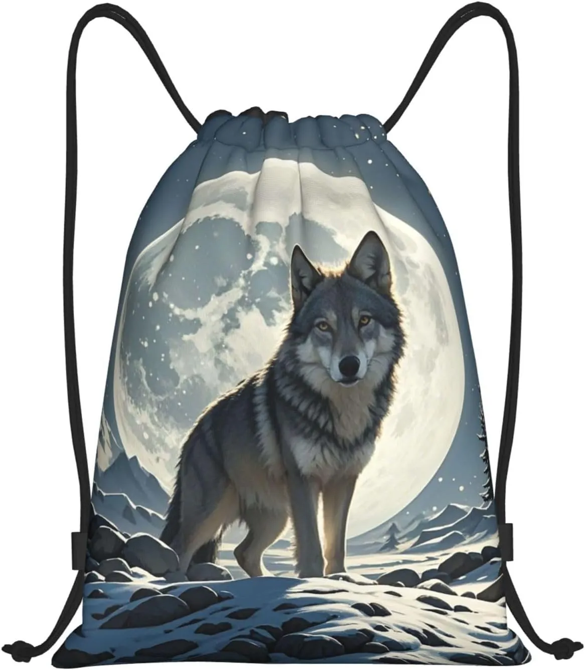 Drawstring Backpack Foldable String Bag wolf under moon Resistant Sackpack Sports Gym Bag for Shopping Yoga