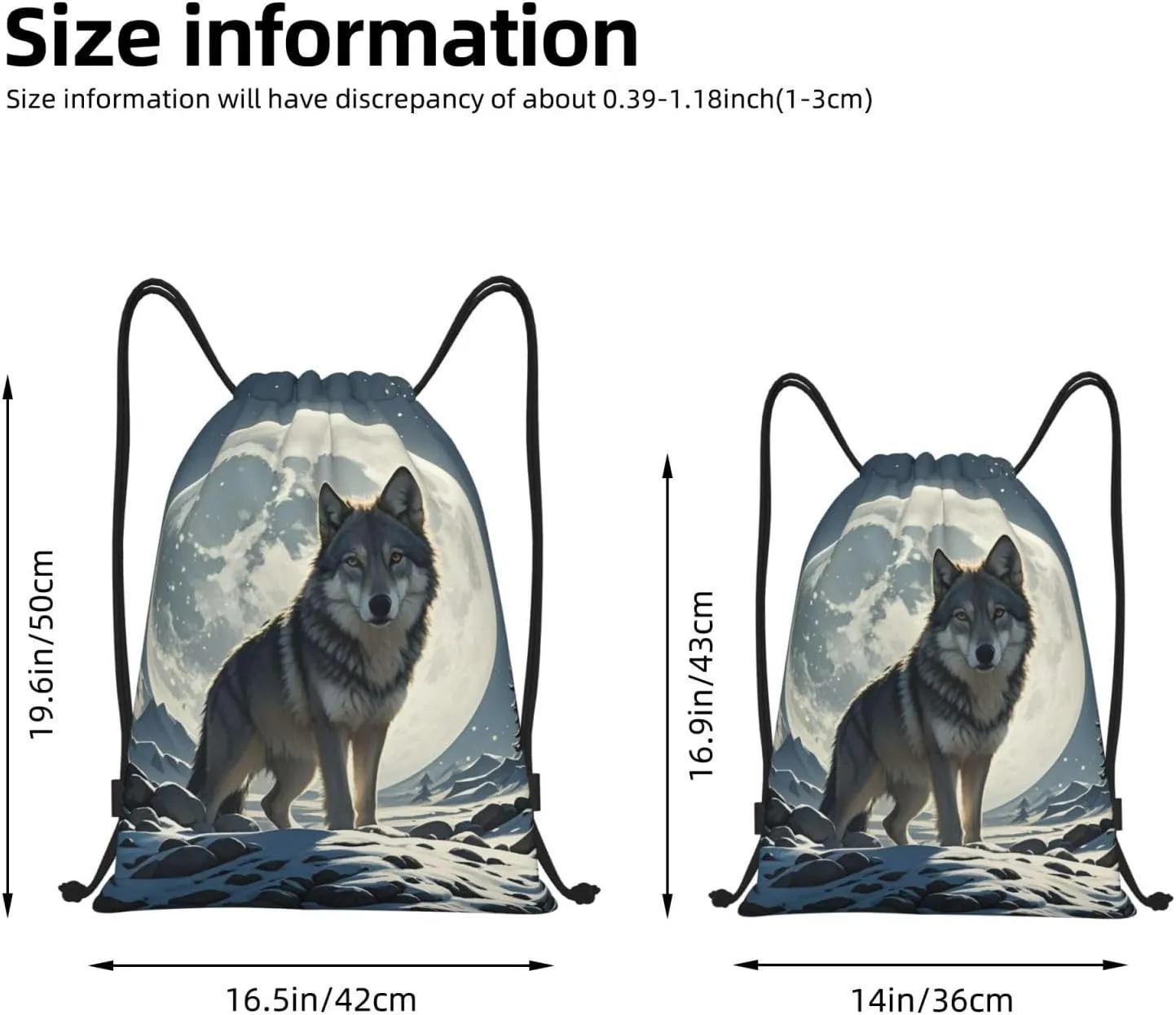 Drawstring Backpack Foldable String Bag wolf under moon Resistant Sackpack Sports Gym Bag for Shopping Yoga