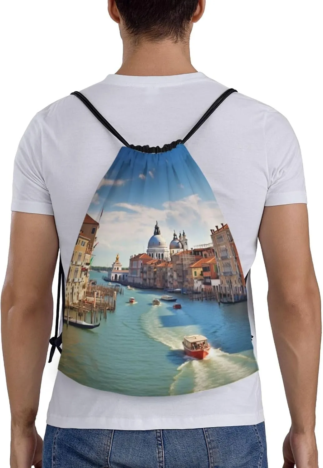 Drawstring Backpack Gym Bag Cinch Bag Foldable Draw String Back Bag Grand canal in Italy Drawstring Bags for Travel