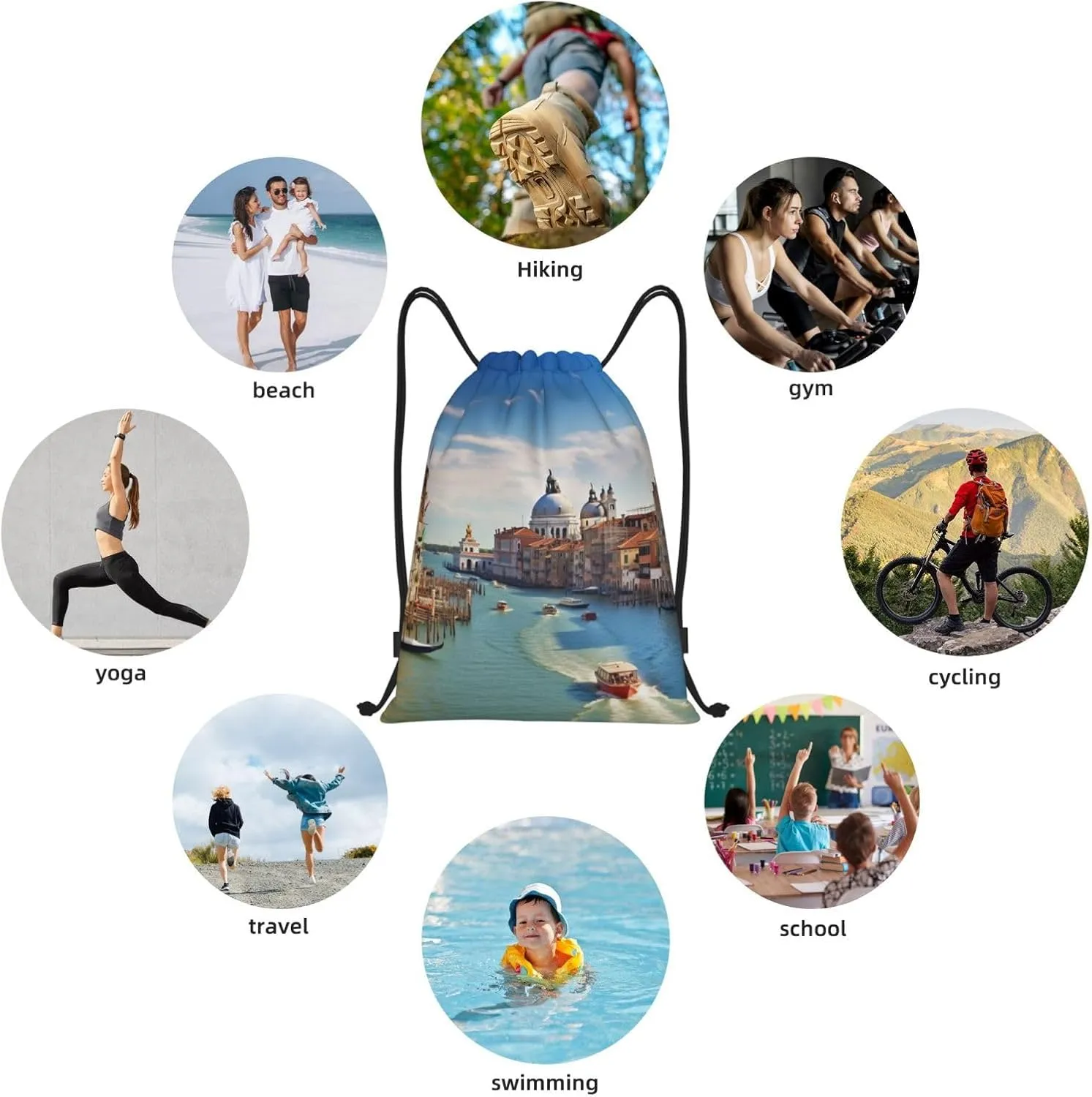 Drawstring Backpack Gym Bag Cinch Bag Foldable Draw String Back Bag Grand canal in Italy Drawstring Bags for Travel