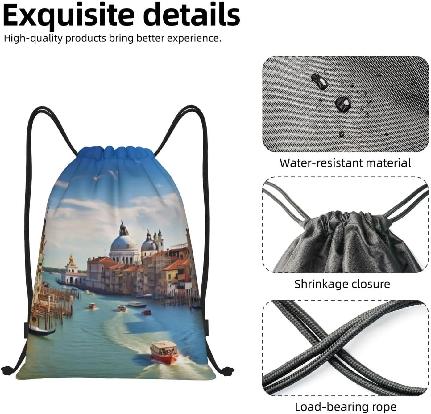 Drawstring Backpack Gym Bag Cinch Bag Foldable Draw String Back Bag Grand canal in Italy Drawstring Bags for Travel