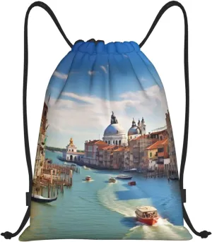 Drawstring Backpack Gym Bag Cinch Bag Foldable Draw String Back Bag Grand canal in Italy Drawstring Bags for Travel