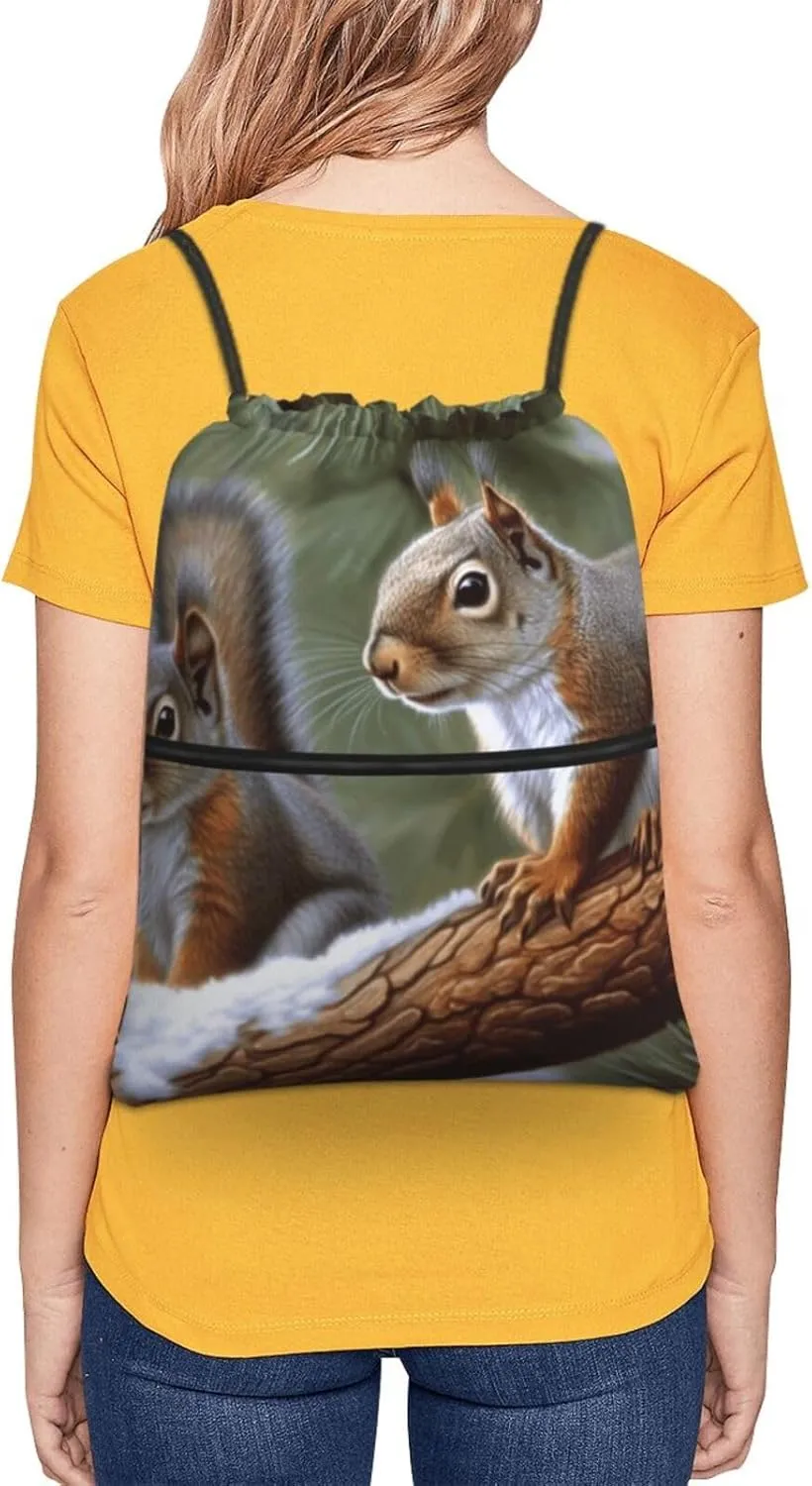 Drawstring Backpack Sports Gym Bags Little Squirrel Drawstring Bags for Men Women Beach Bag String Bag