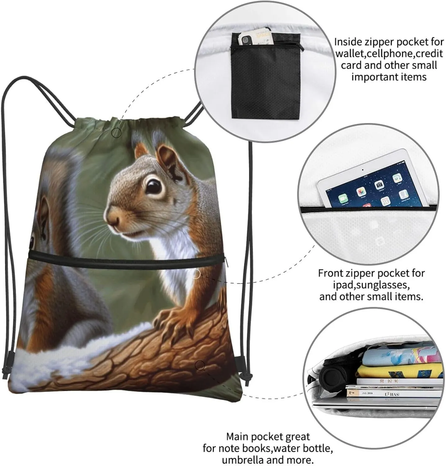Drawstring Backpack Sports Gym Bags Little Squirrel Drawstring Bags for Men Women Beach Bag String Bag