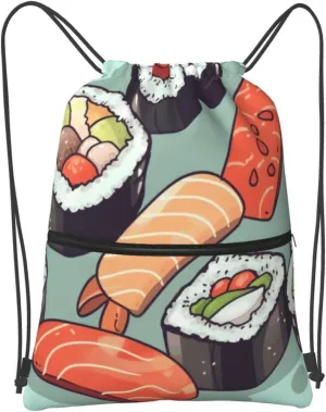 Drawstring Backpack Sports Gym Bags Sushi Drawstring Bags for Men Women Beach Bag String Bag