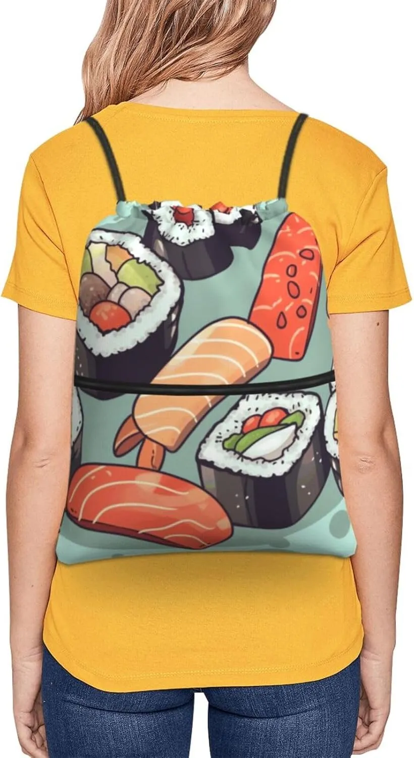 Drawstring Backpack Sports Gym Bags Sushi Drawstring Bags for Men Women Beach Bag String Bag
