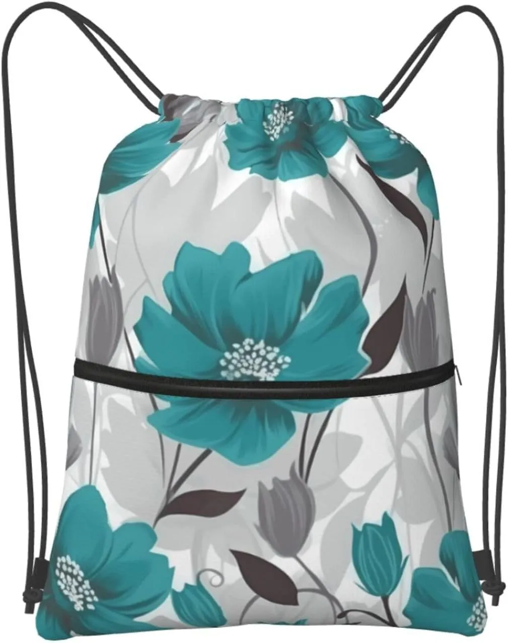Drawstring Backpack Sports Gym Bags Teal Grey and White Floral Drawstring Bags for Men Women Beach Bag String Bag