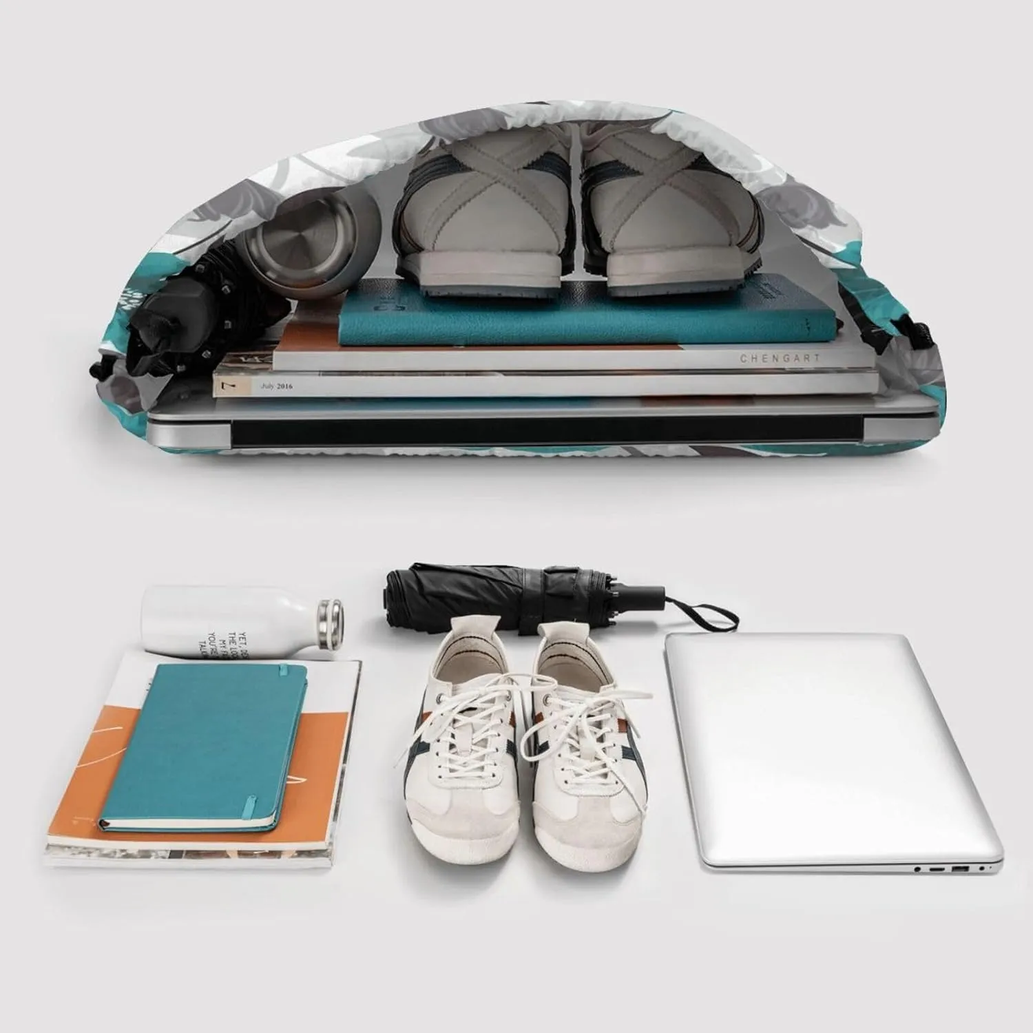 Drawstring Backpack Sports Gym Bags Teal Grey and White Floral Drawstring Bags for Men Women Beach Bag String Bag