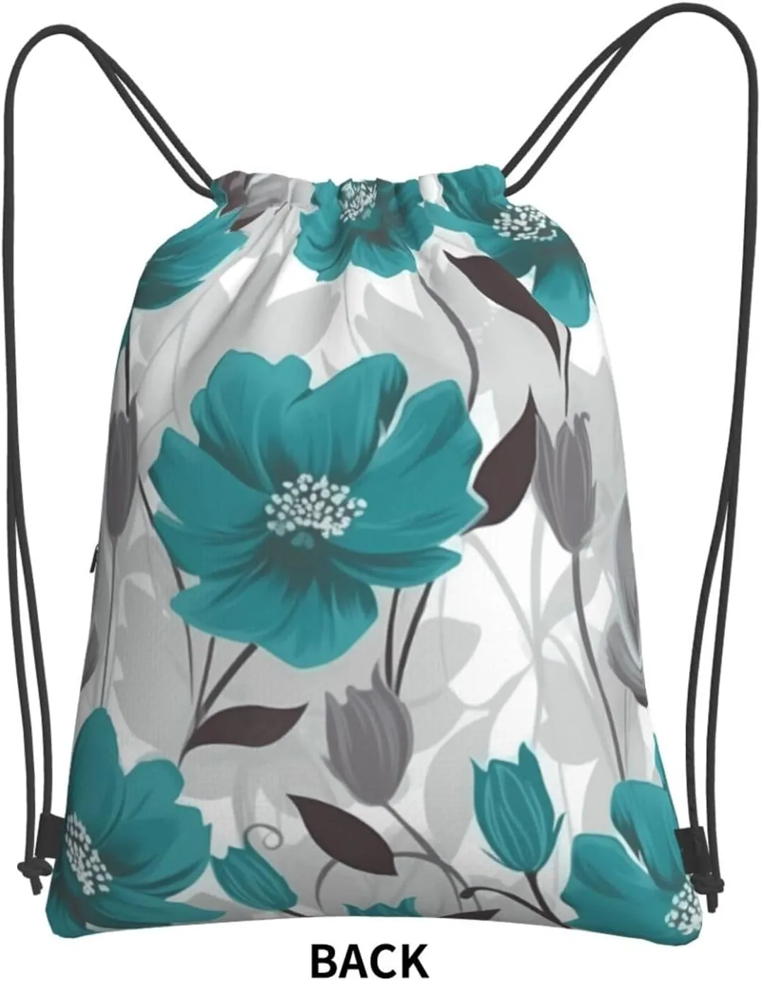 Drawstring Backpack Sports Gym Bags Teal Grey and White Floral Drawstring Bags for Men Women Beach Bag String Bag