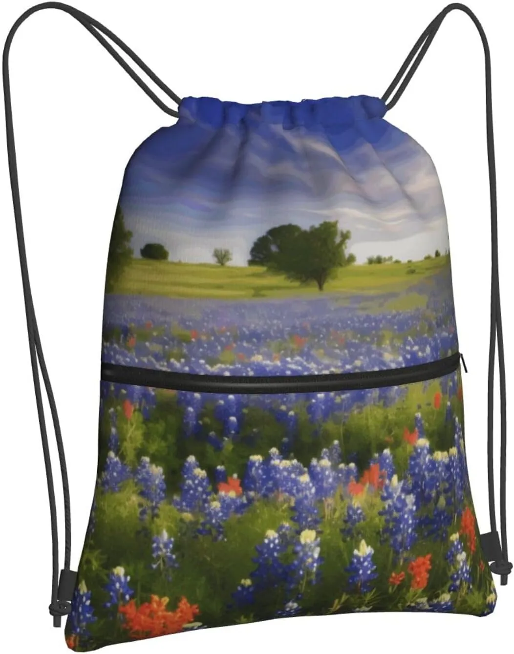 Drawstring Backpack Sports Gym Bags Texas Bluebonnets Scenery Drawstring Bags for Men Women Beach Bag String Bag