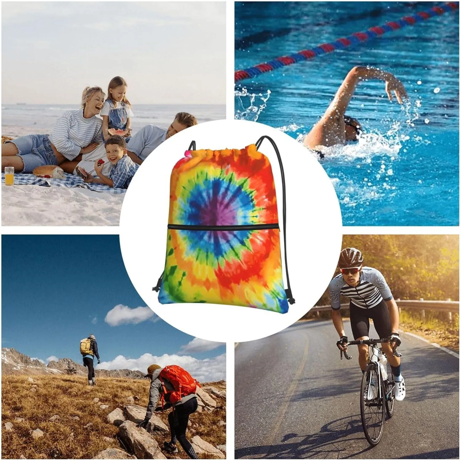 Drawstring Backpack Sports Gym Bags Tie Dye Drawstring Bags for Men Women Beach Bag String Bag