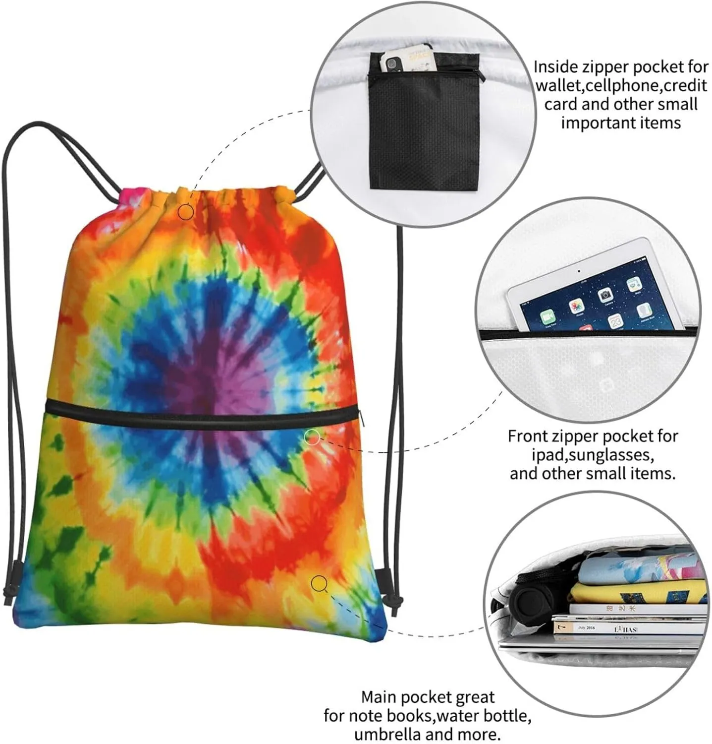 Drawstring Backpack Sports Gym Bags Tie Dye Drawstring Bags for Men Women Beach Bag String Bag