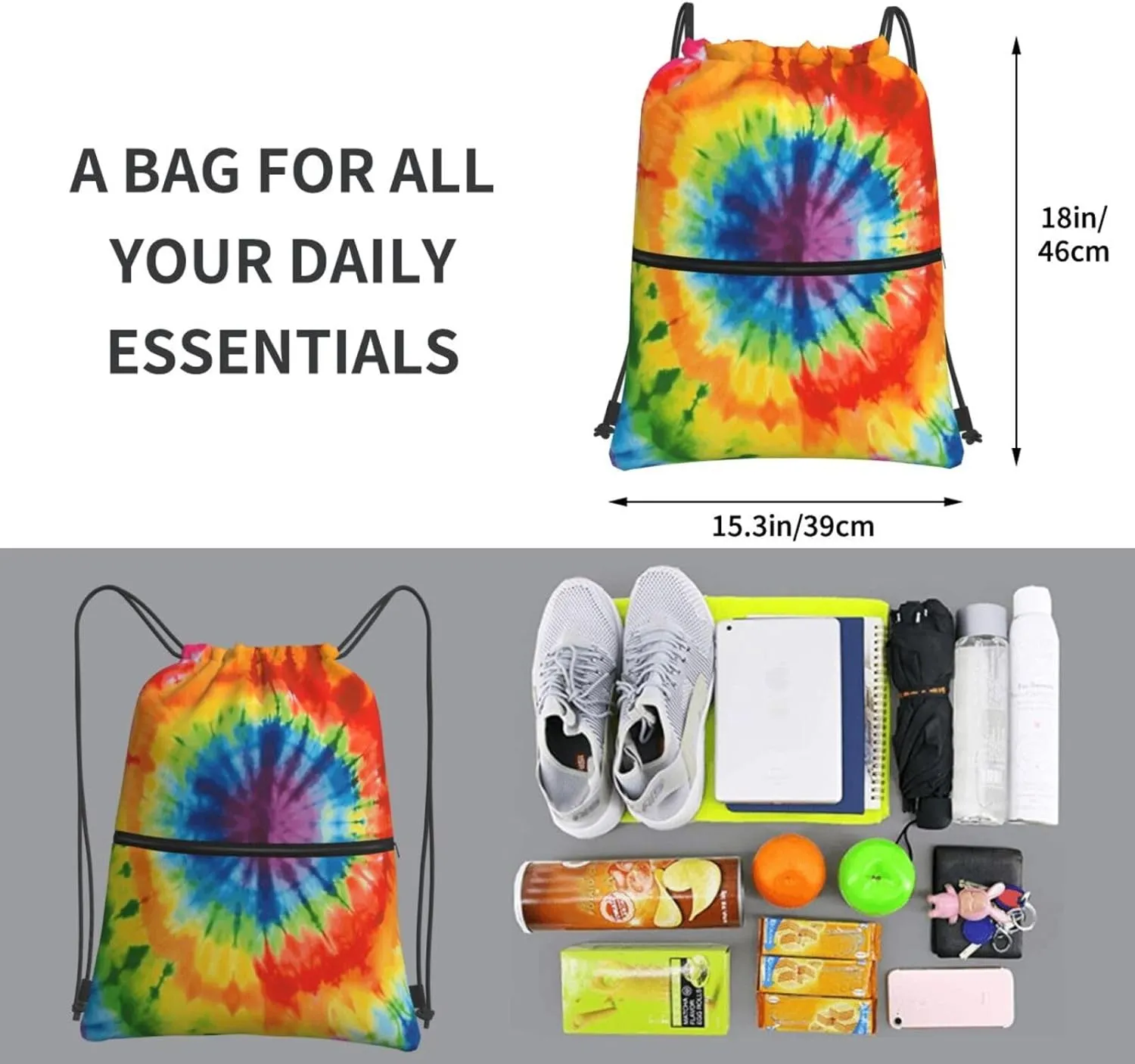 Drawstring Backpack Sports Gym Bags Tie Dye Drawstring Bags for Men Women Beach Bag String Bag