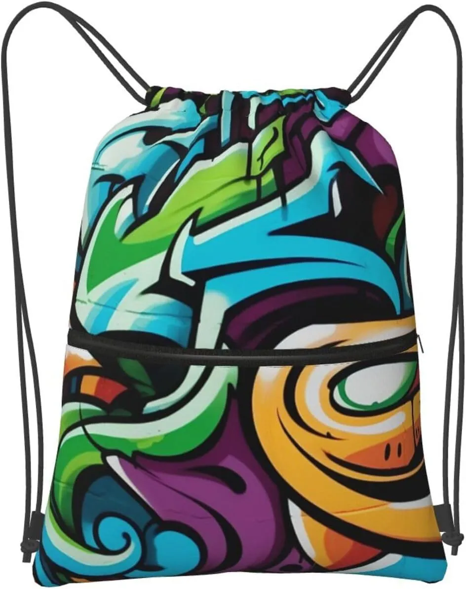 Drawstring Bag Gym Sack Drawstring Backpack Sport Gym Sack Cinch Bag Anime Owl Sport Bags for Travel, Graffiti Drawing Art, One Size