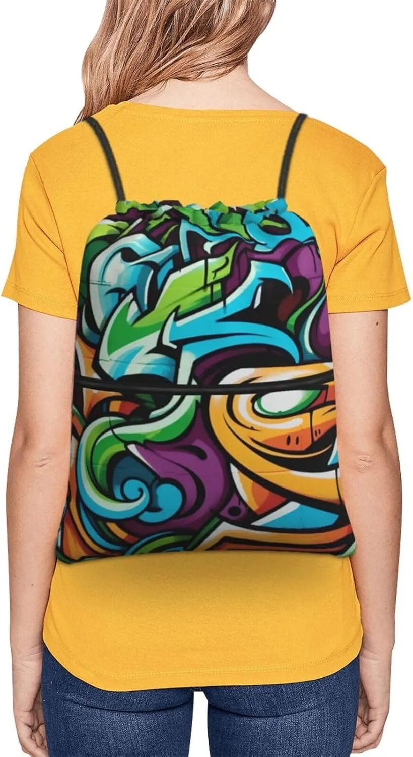 Drawstring Bag Gym Sack Drawstring Backpack Sport Gym Sack Cinch Bag Anime Owl Sport Bags for Travel, Graffiti Drawing Art, One Size