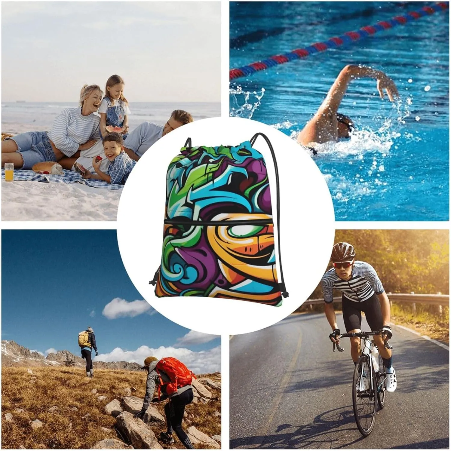 Drawstring Bag Gym Sack Drawstring Backpack Sport Gym Sack Cinch Bag Anime Owl Sport Bags for Travel, Graffiti Drawing Art, One Size