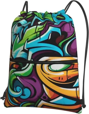 Drawstring Bag Gym Sack Drawstring Backpack Sport Gym Sack Cinch Bag Anime Owl Sport Bags for Travel, Graffiti Drawing Art, One Size