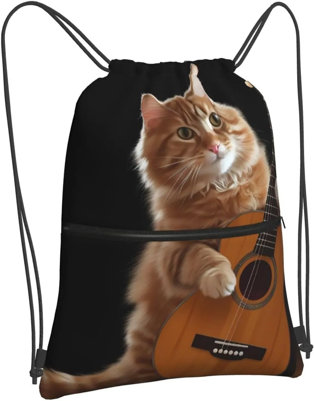Drawstring Bag Gym Sack Drawstring Backpack Sport Gym Sack Cinch Bag Park at Sunset Sport Bags for Travel, Cat Playing the Guitar, One Size