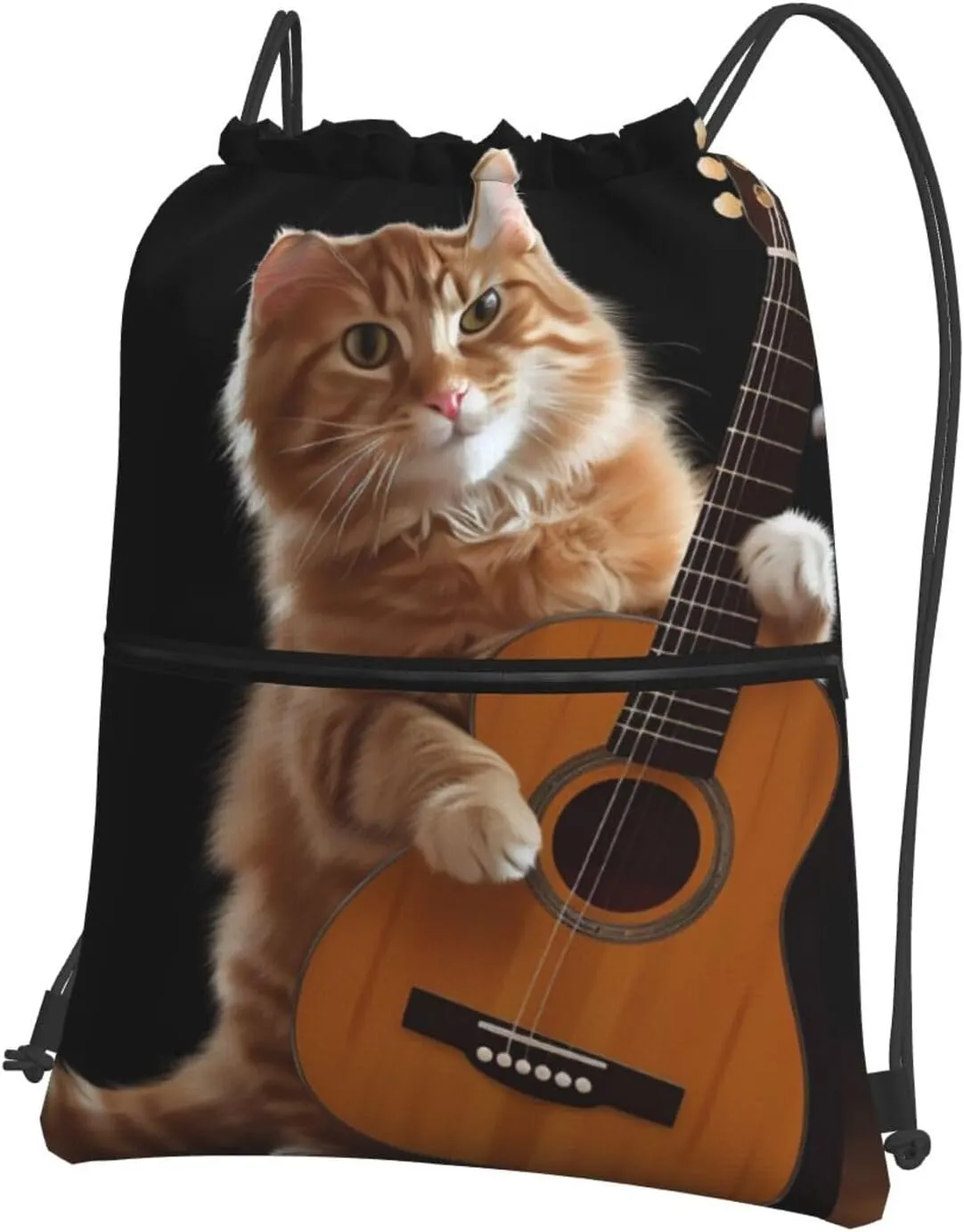 Drawstring Bag Gym Sack Drawstring Backpack Sport Gym Sack Cinch Bag Park at Sunset Sport Bags for Travel, Cat Playing the Guitar, One Size