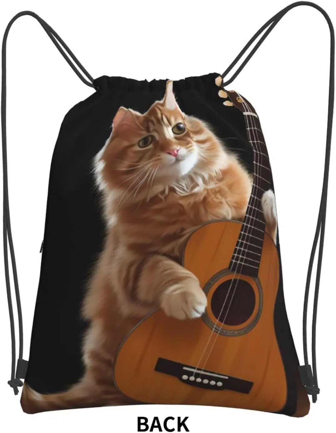Drawstring Bag Gym Sack Drawstring Backpack Sport Gym Sack Cinch Bag Park at Sunset Sport Bags for Travel, Cat Playing the Guitar, One Size