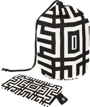 Drawstring Travel Cosmetic Bags Barrel Makeup Bag, Tradition Greek Key Pattern Large Toiletry Organizer Waterproof for Women