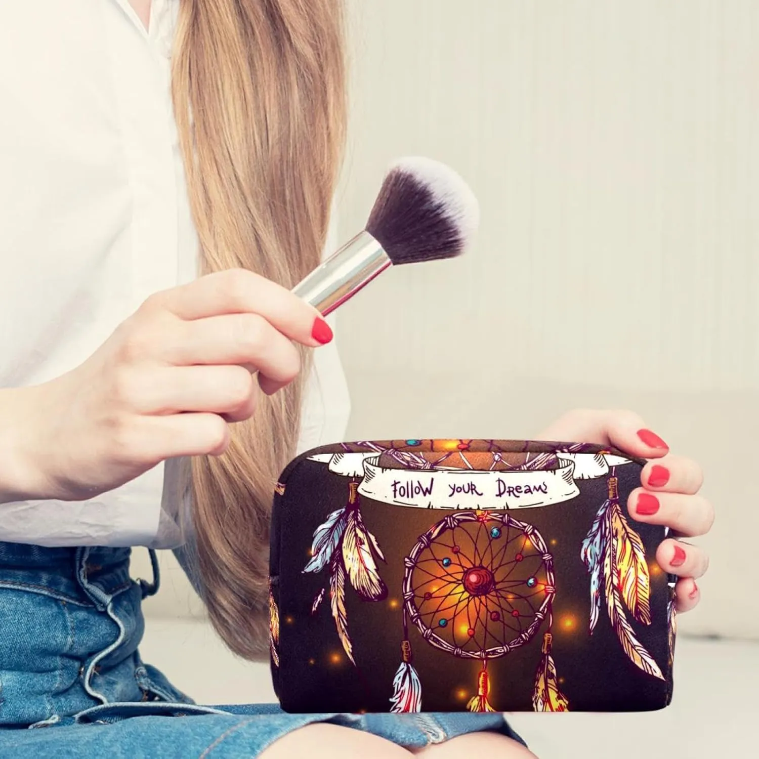 Dreamcatcher Small Makeup Bag for Purse, Portable Cosmetic Bag Zipper Makeup Pouch for Women, Stationery, Toiletries, Travel Accessories