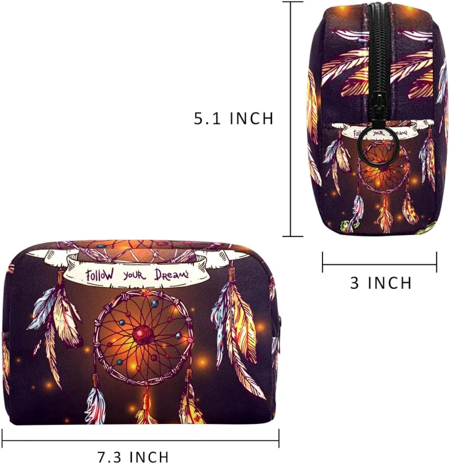 Dreamcatcher Small Makeup Bag for Purse, Portable Cosmetic Bag Zipper Makeup Pouch for Women, Stationery, Toiletries, Travel Accessories