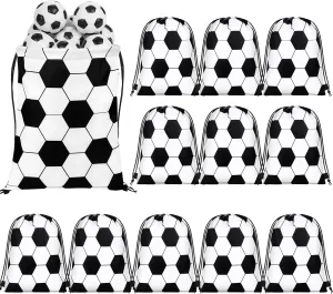 durony 12 Pieces Soccer Drawstring Backpack Sports Soccer Party Favor Bags Soccer Travel String Bag for Storage Workout